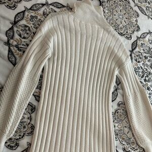 Elegant Cream Ribbed Women's Sweater
